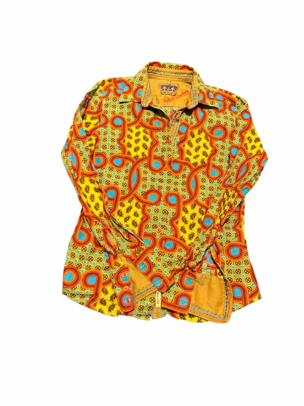 Robert Graham Yellow Multi Printed Button-Down Shirt, pre-owned,SZ small - Picture 7 of 15